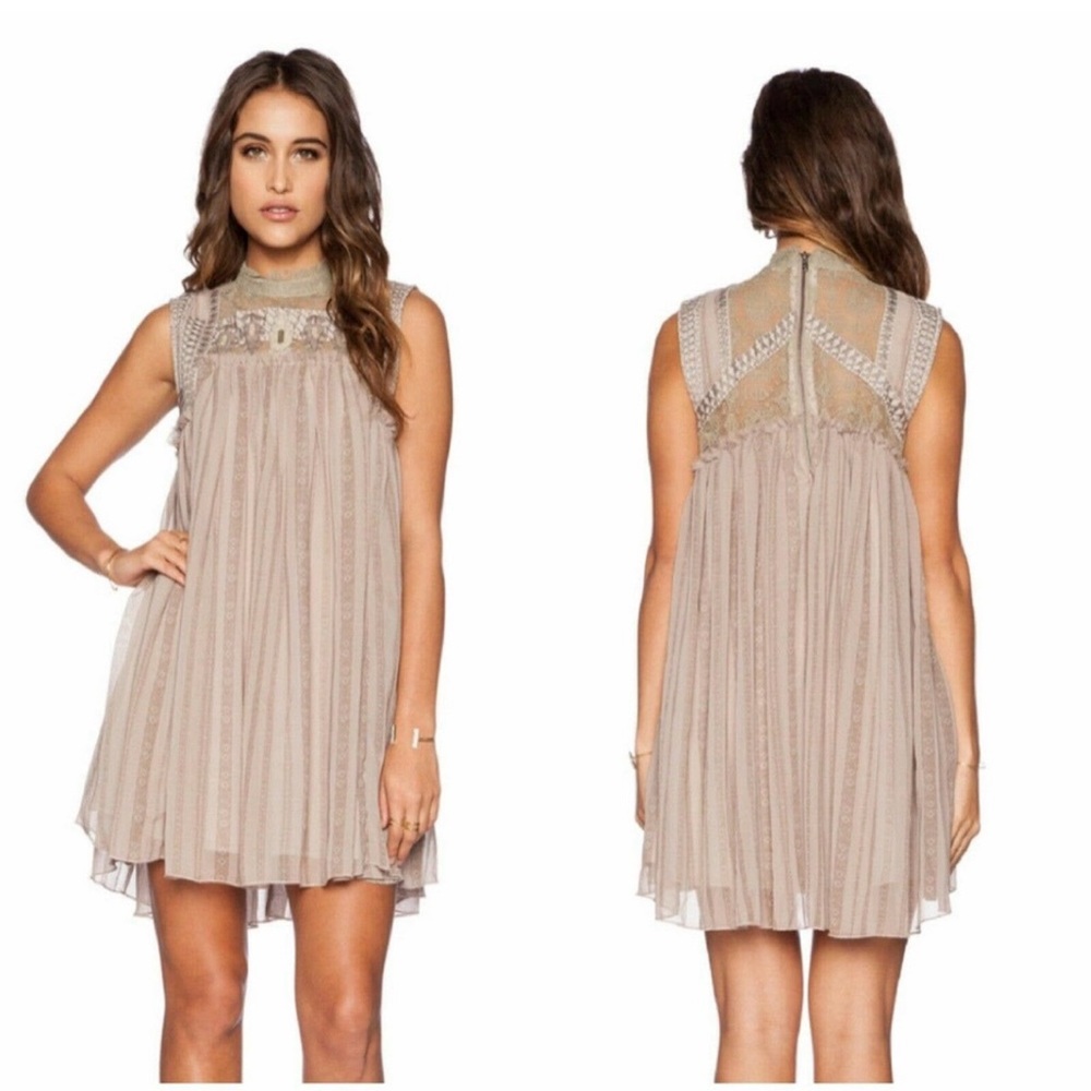 Free People Penny Georgette Babylon Dress Embroidery Sleeveless Sz M